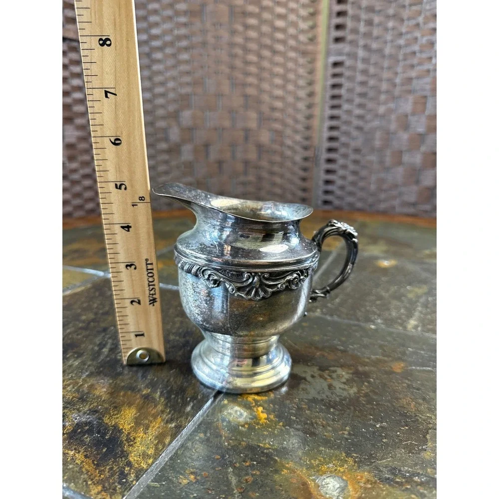 Vintage Silver on‎ Copper Creamer Pitcher Tableware Victorian Ornate Tarnished